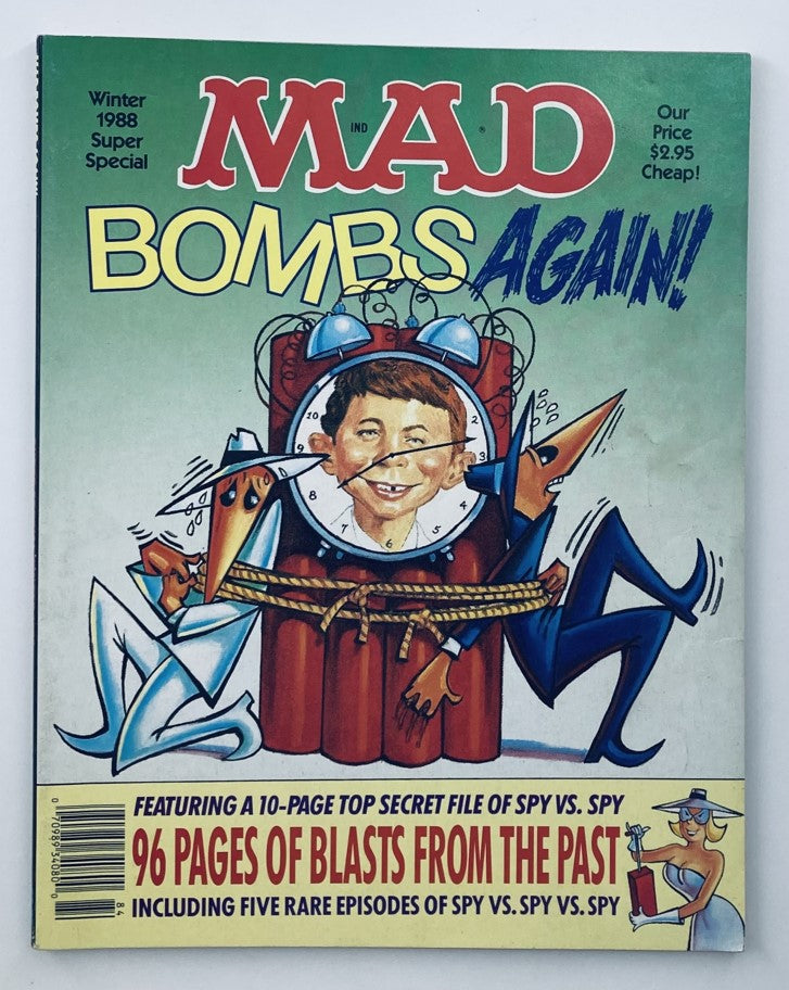 Cover of Mad Magazine Winter 1988 Super Special No. 65: Bombs Again, featuring humorous illustrations and iconic characters, showcasing cultural satire from the late '80s.
