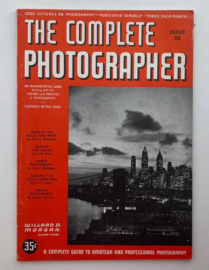 Cover of The Complete Photographer Magazine September 30, 1942 featuring a striking black and white photo of a skyline with prominent buildings and a bridge, highlighting marine photography.