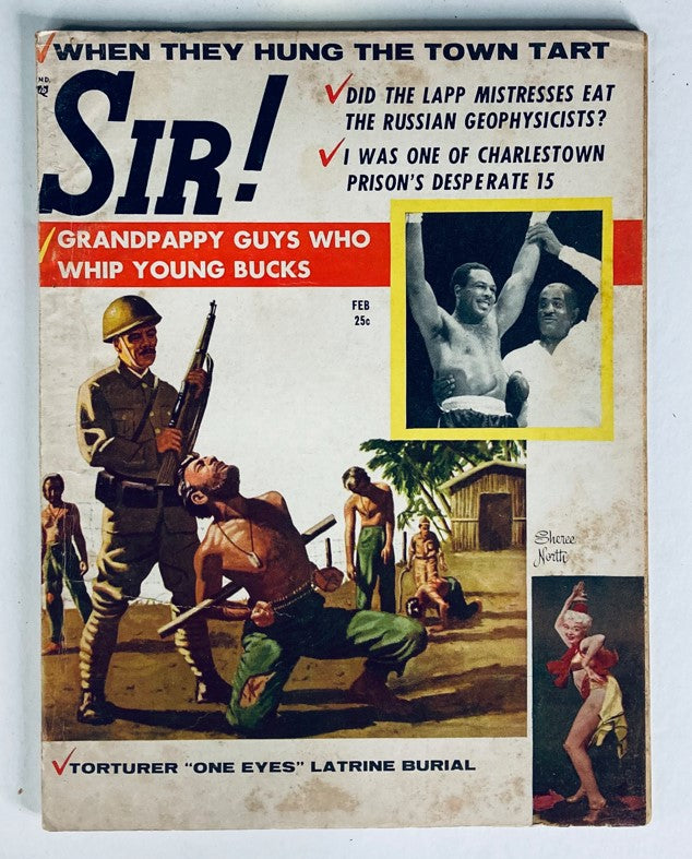 Cover of VTG Sir! Magazine February 1958 featuring the title "When Al-Haddar Was Unfaithful" along with article highlights and striking imagery.