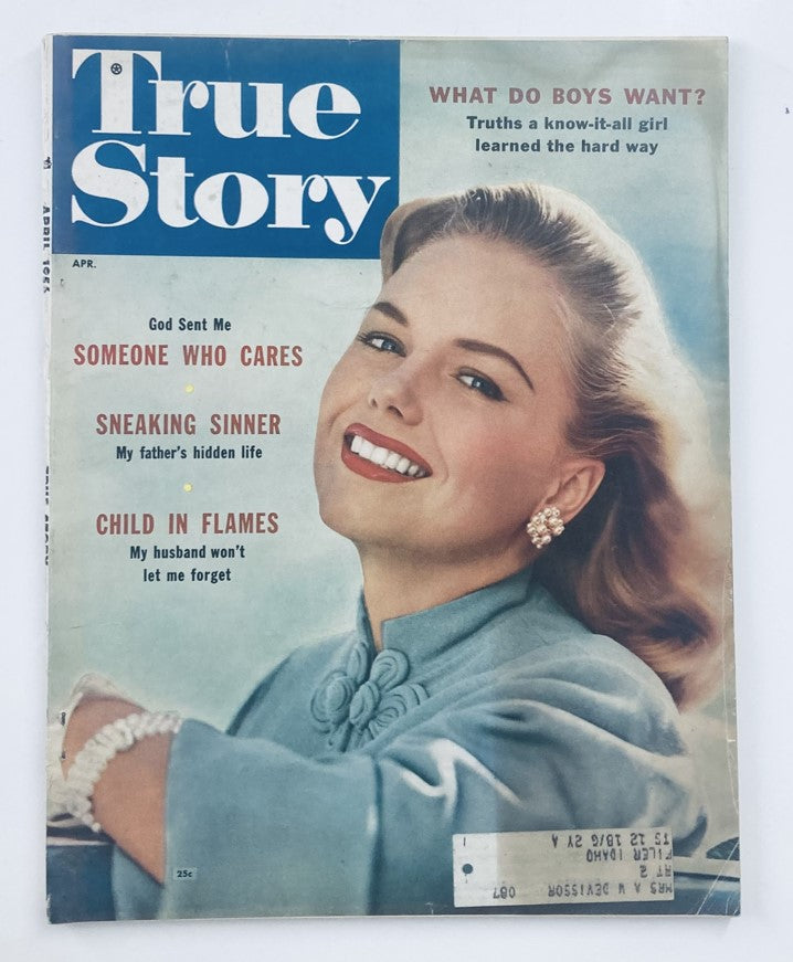 Cover of the VTG True Story Magazine April 1956, Volume 74, Number 3, featuring the title 'God Sent Me Someone Who Cares' with a smiling woman on the front.