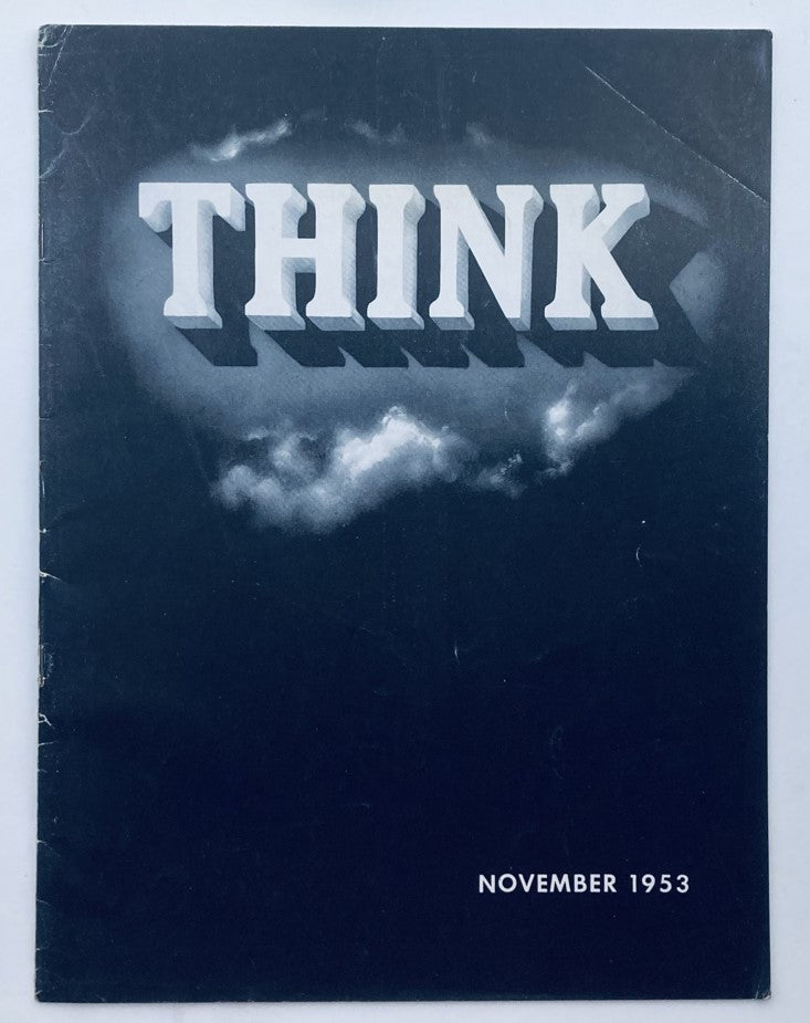 Cover of VTG Think Magazine November 1953 Vol 19 No. 11 featuring the title 'THINK' against a cloudy background, capturing the essence of mid-20th century design.