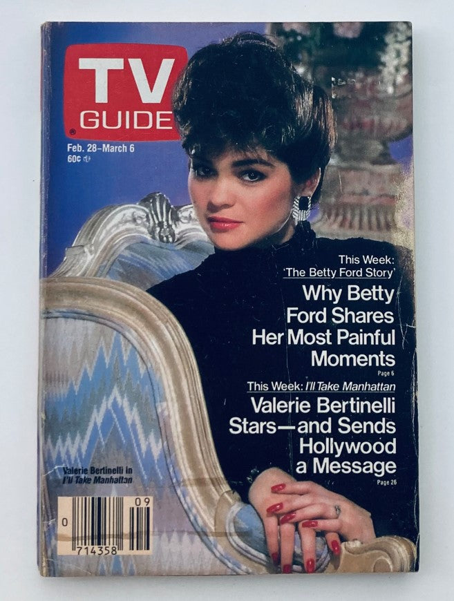 Cover of TV Guide Magazine February 28, 1987 featuring Valerie Bertinelli, showcasing her on the cover with bold title and retro design, Pittsburgh Metro Edition.