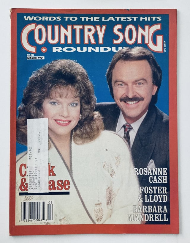 Cover of Country Song Roundup Magazine March 1991 featuring Roseanne Cash and Foster & Lloyd, showcasing country music culture with vintage design.