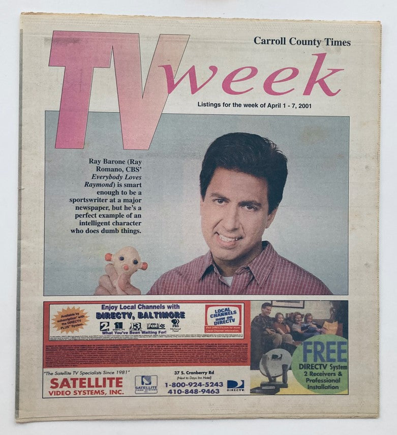 TV Week Magazine April 1 2001 featuring Ray Barone from Everybody Loves Raymond. The magazine cover depicts Ray Barone, highlighting his role and character from the popular CBS sitcom.