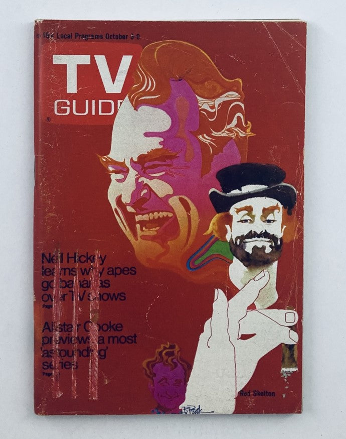 TV Guide Magazine October 3 1970 #914 cover featuring comedian Red Skelton, with colorful illustrations and local program details.