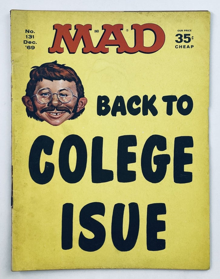 Cover of Mad Magazine December 1969 No. 131 featuring a humorous illustration and the title "Back to College Issue" with a price tag.