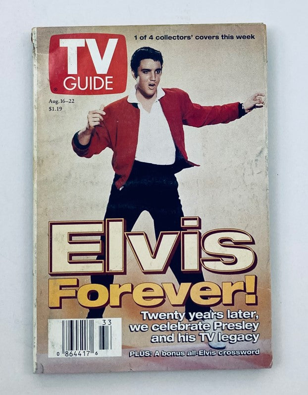 TV Guide Magazine cover from August 16-22, 1997, featuring Elvis Presley with the title 'Elvis Forever!' celebrating his legacy and television history.