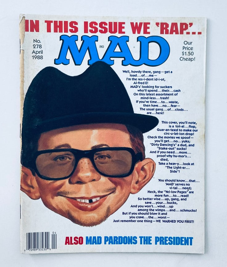 Cover of VTG Mad Magazine April 1988 No. 278 featuring 'Dorky Dancing 2.0' with a humorous illustration of an iconic character in a hat.