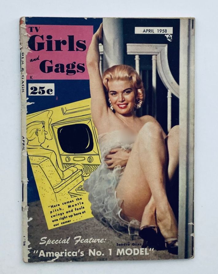 VTG TV Girls and Gags Magazine April 1958 Vol 5 No. 1 featuring Sandra Giles on the cover, showcasing retro design and vintage aesthetics.