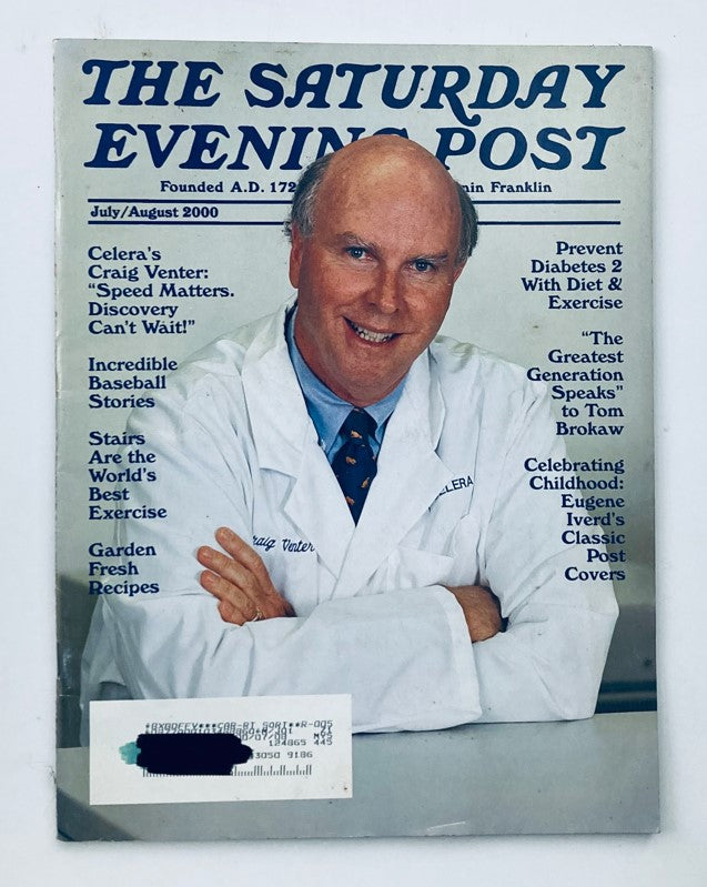The Saturday Evening Post magazine cover from July 2000, Volume 272, No. 4, featuring Craig Venter of Celera Genomics with a focus on genetic research.