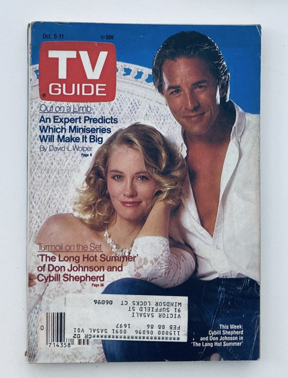 TV Guide Magazine October 5 1985 featuring Don Johnson on the cover alongside Cybill Shepherd, capturing the pop culture of the 1980s.