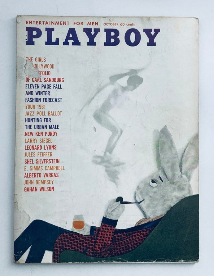 VTG Playboy Magazine October 1960 cover featuring iconic artwork and details of mid-century pop culture, showcasing Kathy Douglas as centerfold.