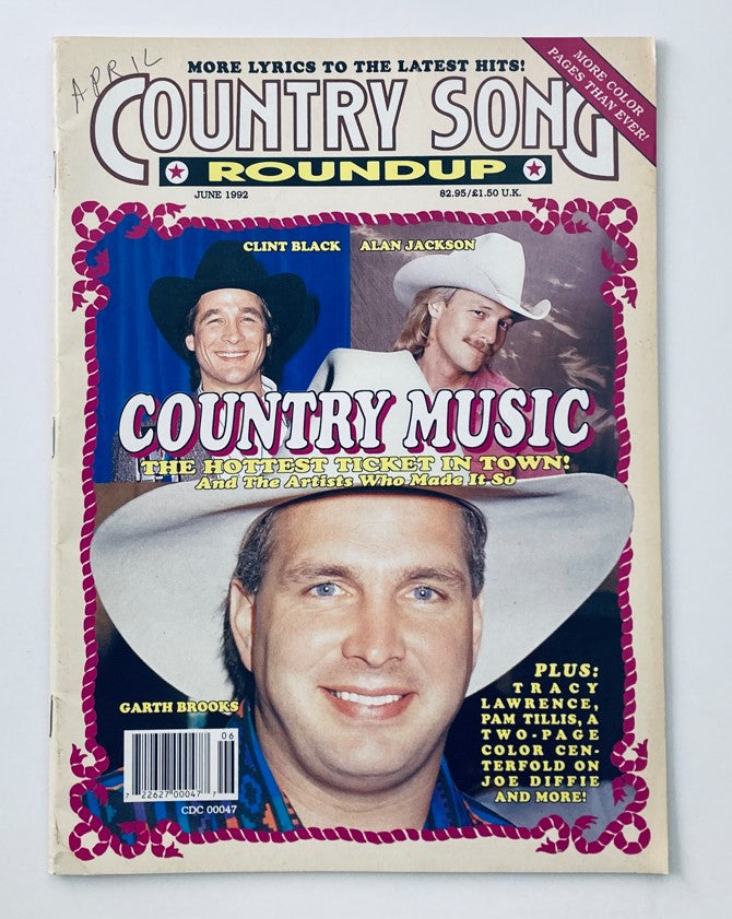 Country Song Roundup Magazine June 1992 featuring Garth Brooks, Clint Black, and Alan Jackson on the cover. This vintage magazine showcases the popularity of country music in the early 1990s.