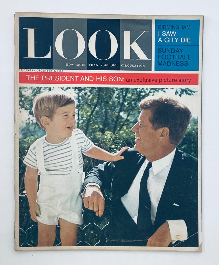 Cover of VTG Look Magazine December 3, 1963 featuring John F. Kennedy and John Kennedy Jr., showcasing a memorable moment between the President and his son.