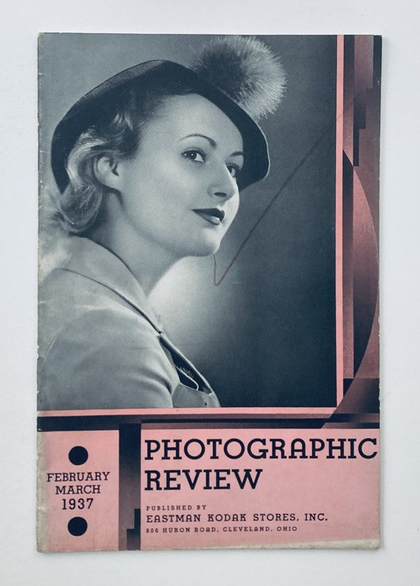 Cover of VTG Photographic Review Magazine February 1937 featuring a model wearing a stylish hat, showcasing vintage photography aesthetics and the iconic Super-Speed Portrait technique.
