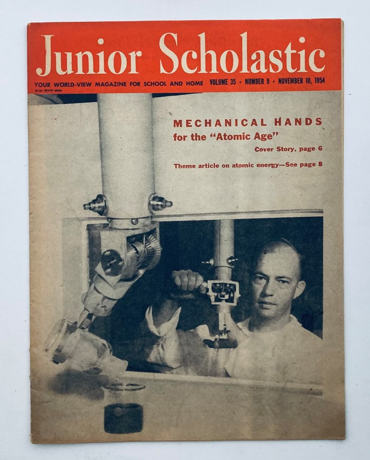 VTG Junior Scholastic Magazine November 10 1954 Mechanical Hands - Vintage cover featuring a mechanical hand, showcasing educational content from the 1950s.