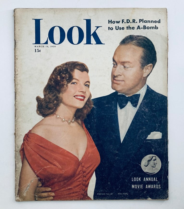 Cover of Look Magazine, March 14, 1950, Volume 14, Number 6 featuring Corinne Calvet and Bob Hope, showcasing a vintage design with the title 'Look' prominently displayed.
