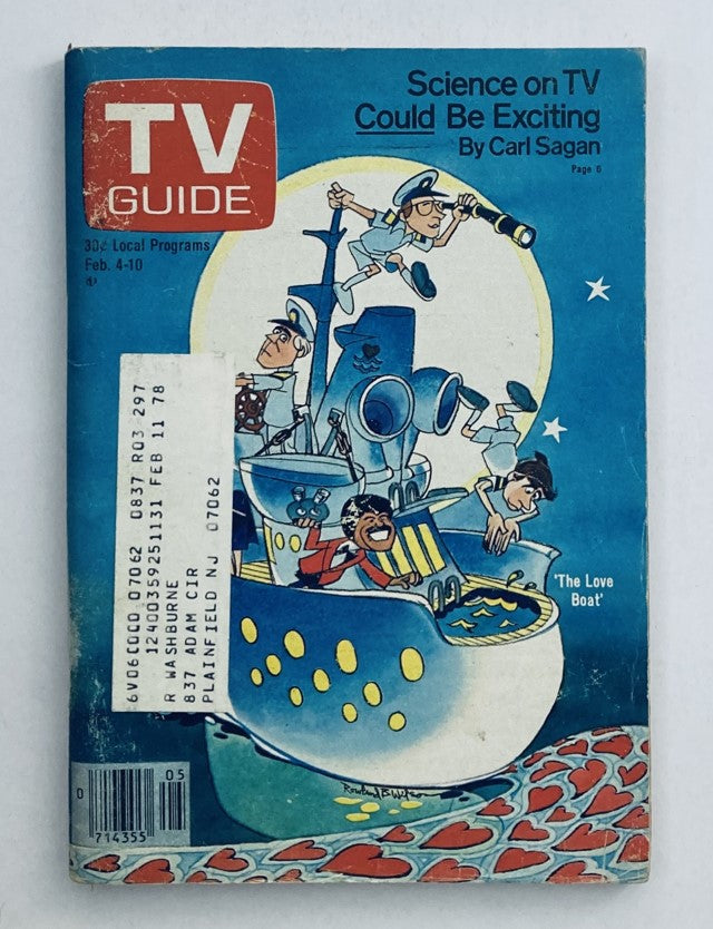 TV Guide Magazine February 4, 1978, featuring The Love Boat with colorful cover art showcasing the show characters on a cartoon ship.