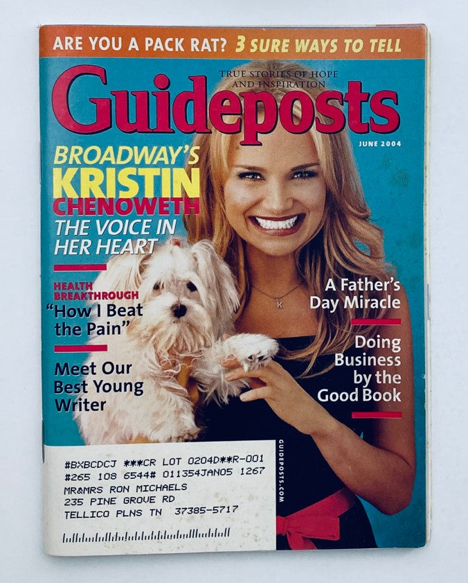 Guideposts Magazine cover from June 2004 featuring Broadway's Kristin Chenoweth, highlighting her as the voice in the heart, alongside a promotional text about health breakthrough and a feature on young writers.