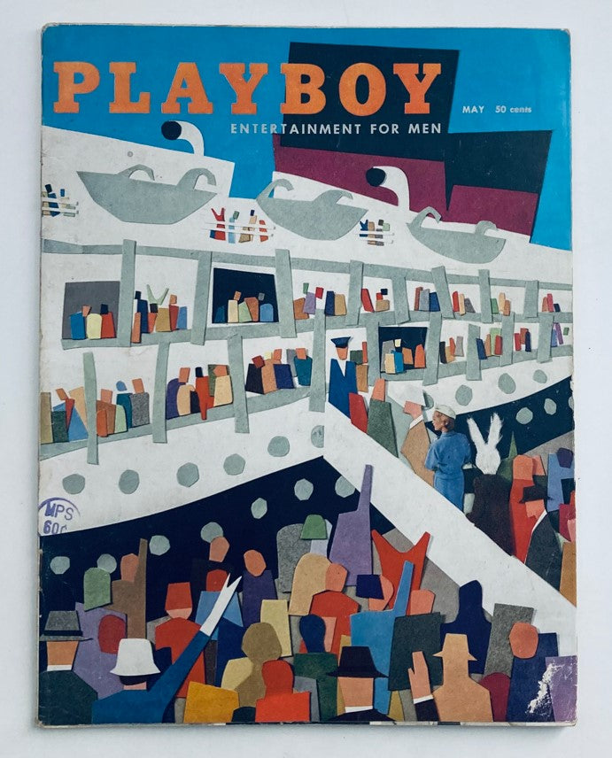 Vintage Playboy Magazine May 1957 cover featuring colorful artwork and the title 'PLAYBOY ENTERTAINMENT FOR MEN'. Perfect for collectors of nostalgic pop culture.
