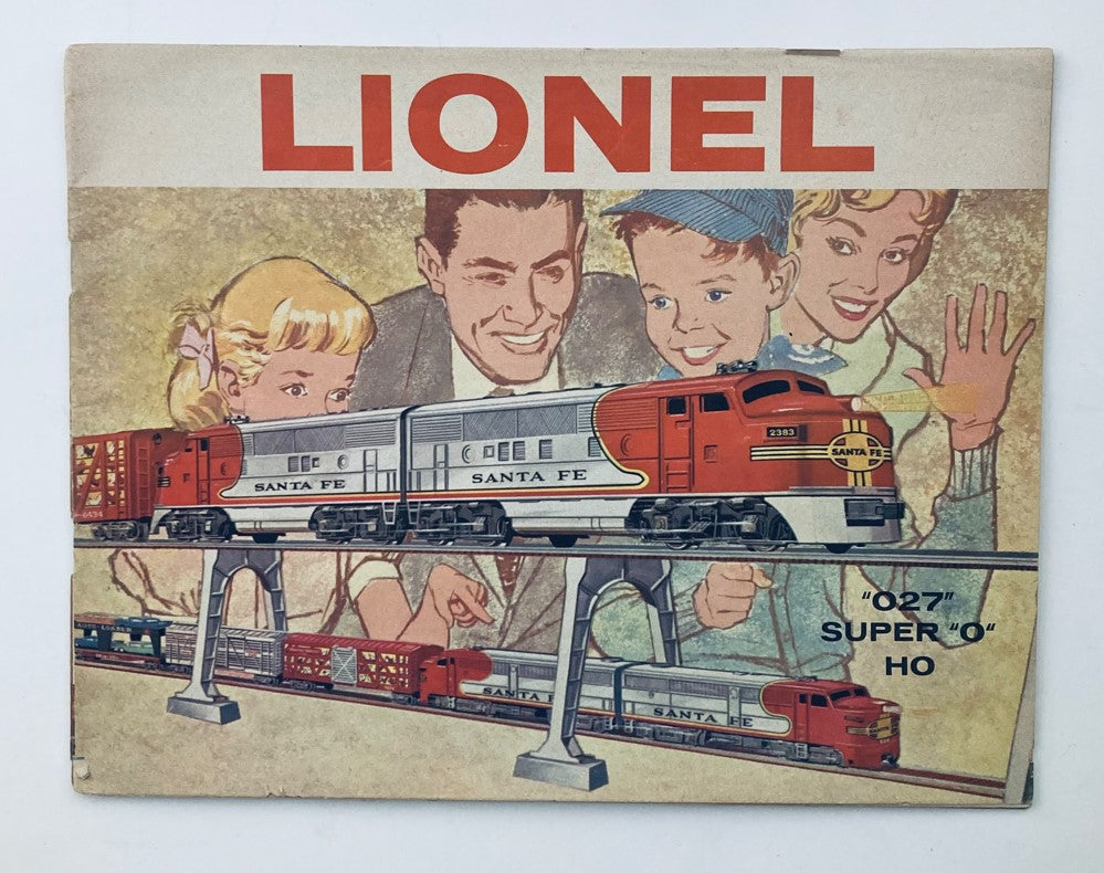 Cover of the VTG 1960 Lionel Trains Railroading O27 and Super O Catalog featuring children admiring Lionel model trains.
