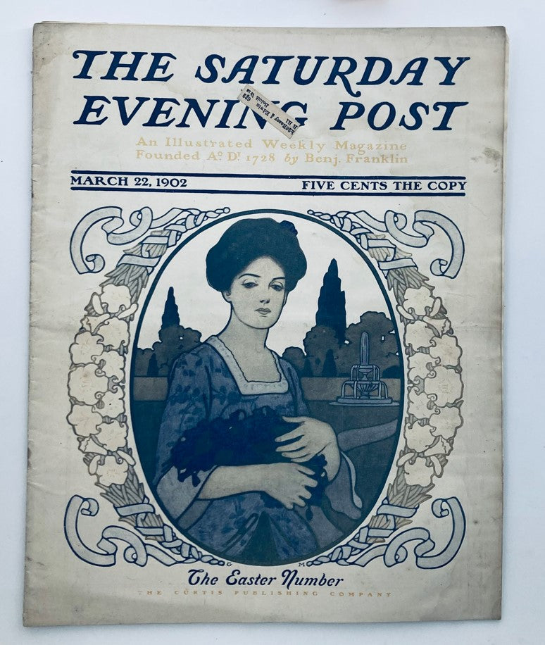 Front cover of The Saturday Evening Post March 22 1902 featuring a vintage illustration of a woman, known as the Easter Number.