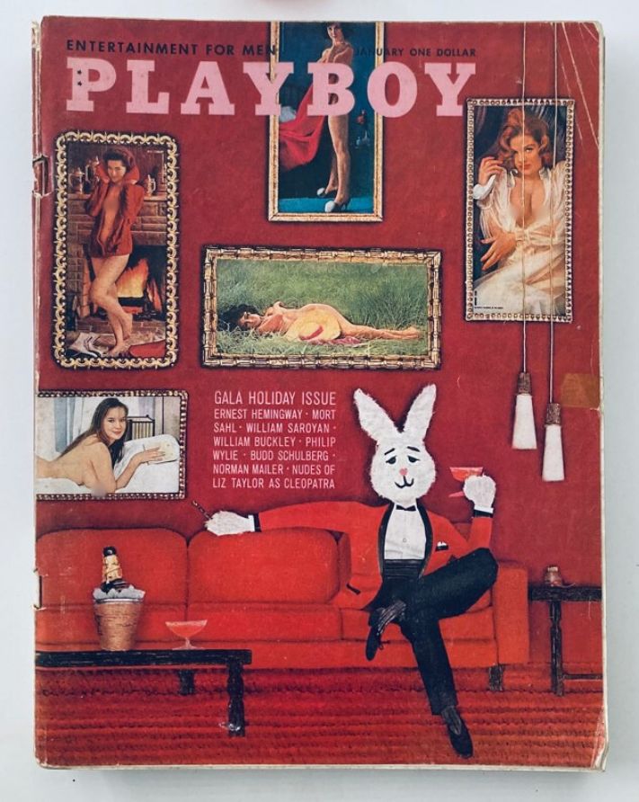 Vintage Playboy Magazine from January 1963 featuring Playmate Judi Monterey on the cover, showcasing an iconic image along with notable artwork and a whimsical rabbit illustration.