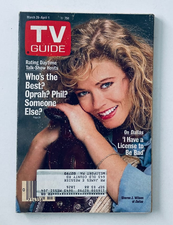 Vintage TV Guide Magazine from March 26, 1988, featuring Sheree J. Wilson on the cover. The magazine displays a colorful front with bold graphics and details about popular daytime talk-show hosts.