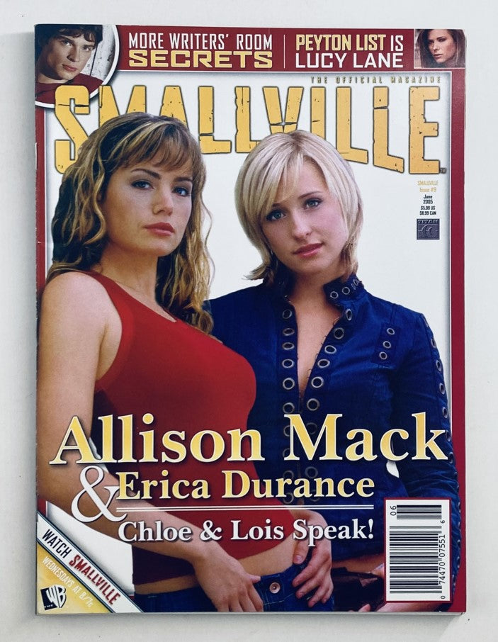 Cover of Smallville Magazine June 2005 No. 9 featuring Allison Mack and Erica Durance, highlighting their roles as Chloe and Lois. This collectible magazine showcases vibrant visuals and nostalgic content for fans of the iconic television series.