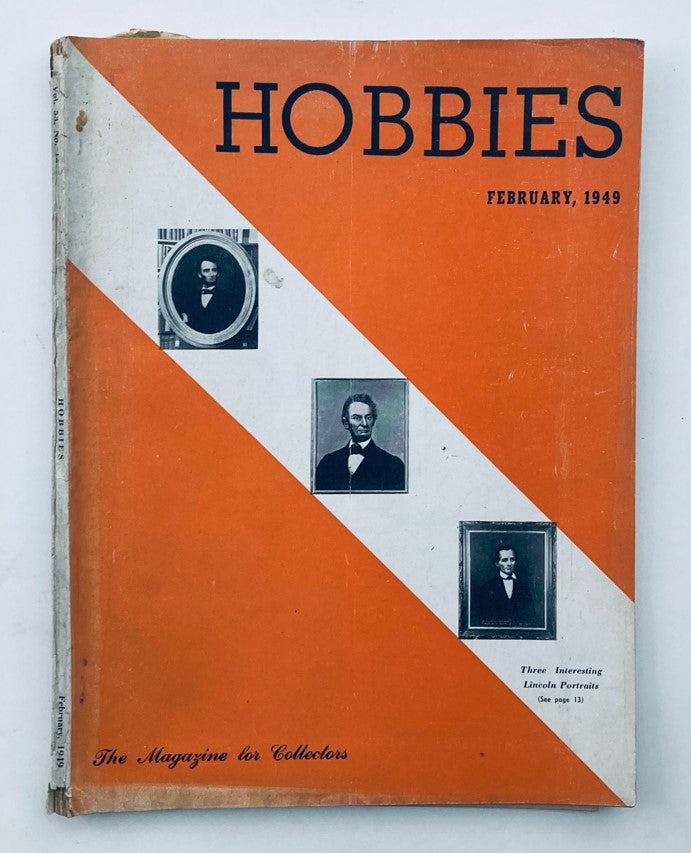 VTG Hobbies Magazine February 1949 No. 12 featuring portraits of Abraham Lincoln on the cover, showcasing an orange design.