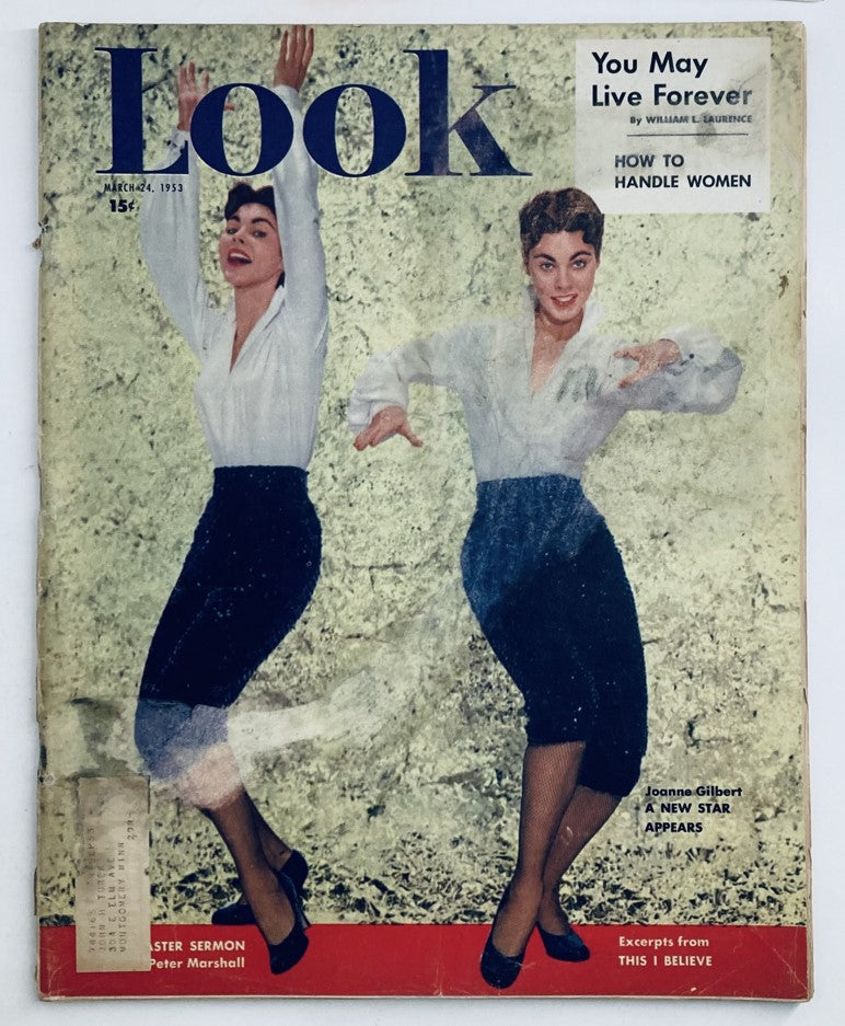 Cover of Look Magazine, March 24, 1953, featuring actress Joanne Gilbert with the tagline 'A New Star Appears.' This vintage magazine showcases 1950s fashion and culture.