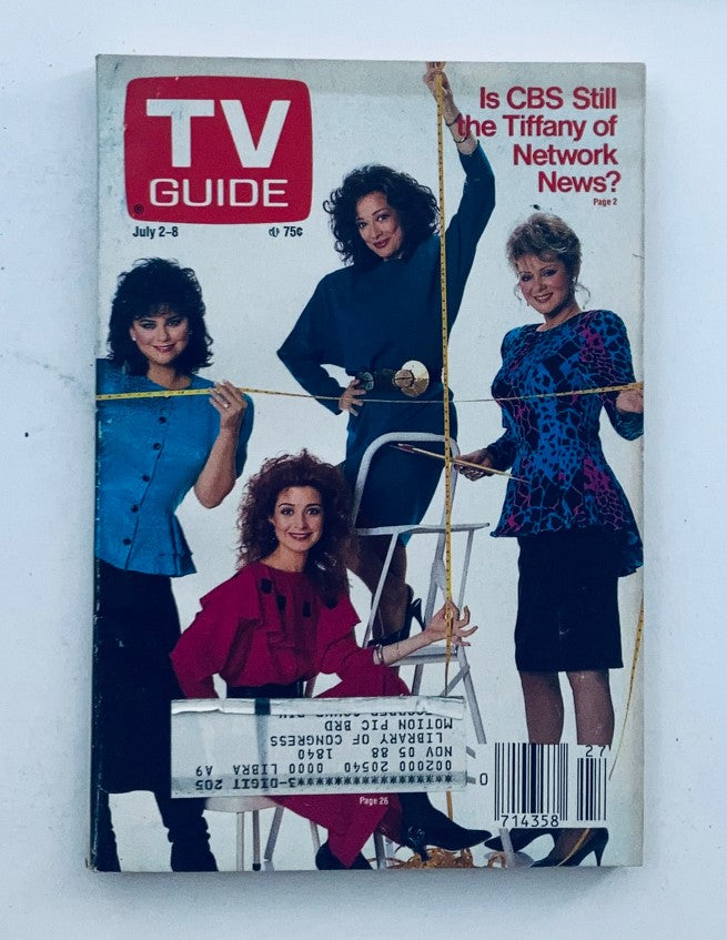 TV Guide Magazine July 2 1988 featuring Delta Burke and Dixie Carter on the cover, showcasing the vibrant fashion of the era with a group of four women posing stylishly.