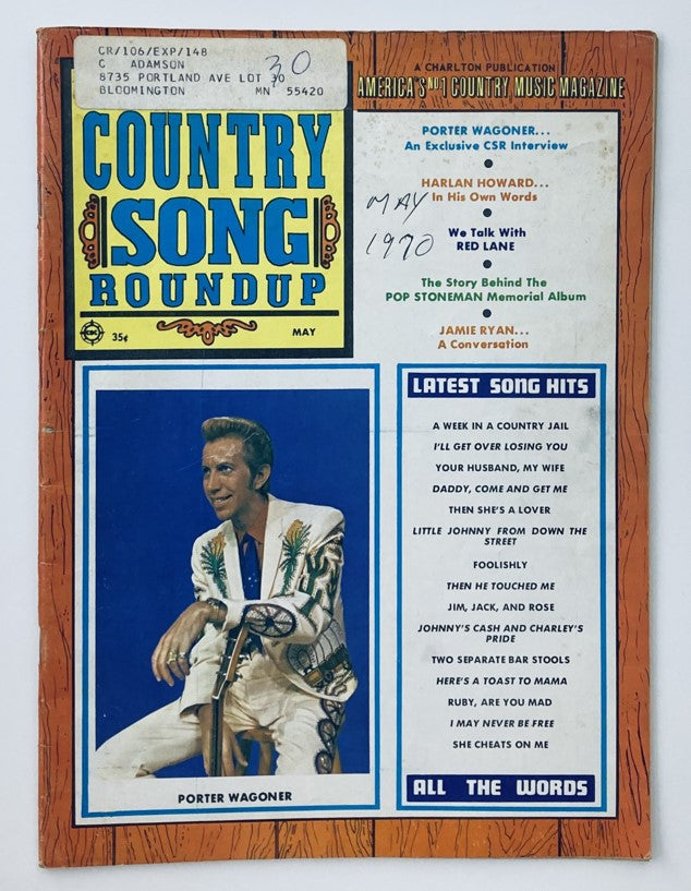Cover of VTG Country Song Roundup Magazine, May 1970 featuring Porter Wagoner, showcasing country music history and highlights such as interviews, song hits, and vibrant photography.