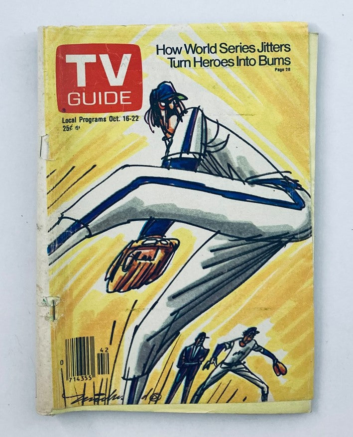 Cover of TV Guide Magazine October 16 1976, Issue #1229, featuring a colorful illustration related to the World Series, with a baseball player in action.