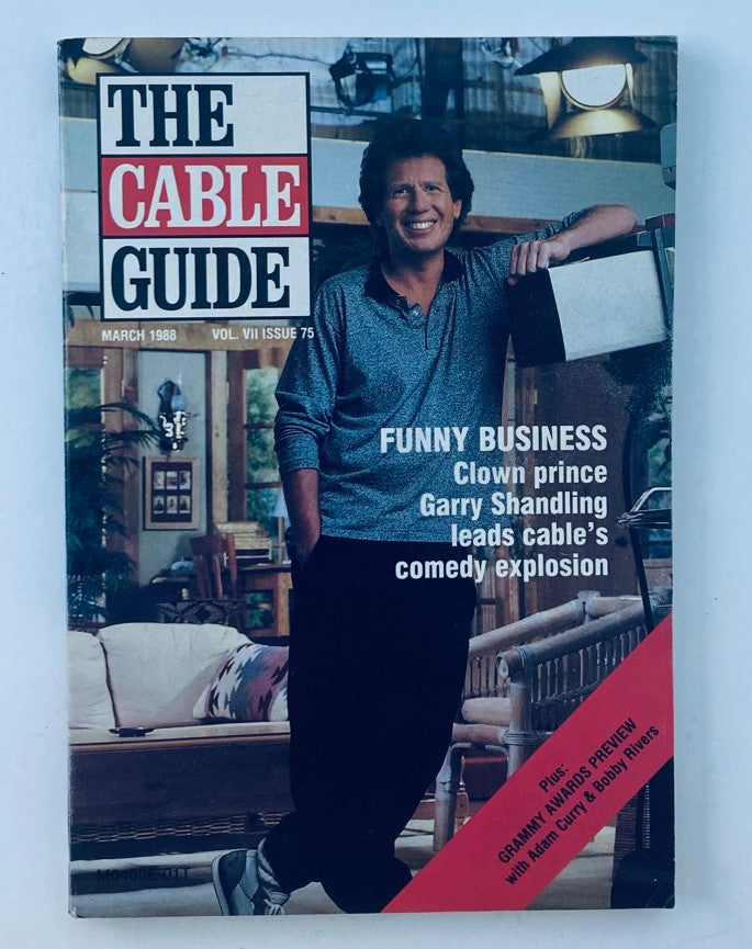 Cover of VTG The Cable Guide Magazine March 1988 Vol 7 No. 75 featuring Garry Shandling, highlighting 'Funny Business' with insights into cable comedy trends of the era.