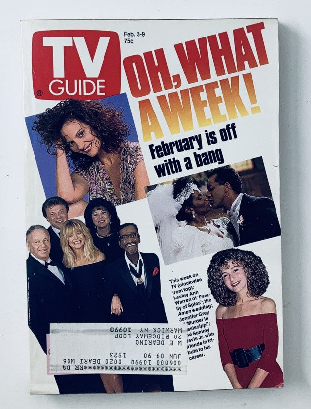 Cover of TV Guide Magazine from February 3, 1990 featuring Clifton Davis and Sammy Davis Jr. with the headline 'Oh, What a Week! February is off with a bang!' showcasing various television stars from that era.