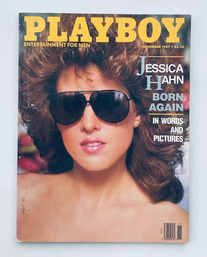 VTG Playboy Magazine November 1987 cover featuring Jessica Hahn with large sunglasses, emphasizing its status as a collectible vintage item.