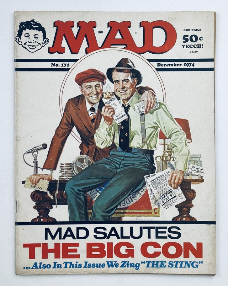 Cover of Mad Magazine December 1974 No. 171, featuring characters saluting 'The Big Con' with humorous illustrations and texts.