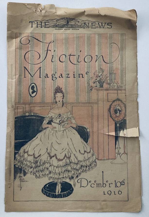 Vintage cover of The Sunday Fiction Magazine dated December 10, 1916, featuring an illustration of a woman in a dress seated on a couch, showcasing early 20th-century design.