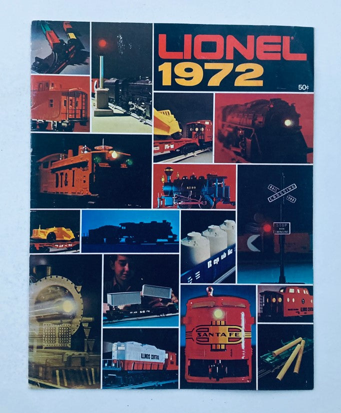 VTG 1972 Lionel Trains Wabash Cannonball & Yardmaster Catalog cover featuring a colorful collage of various train models and railroad scenes.