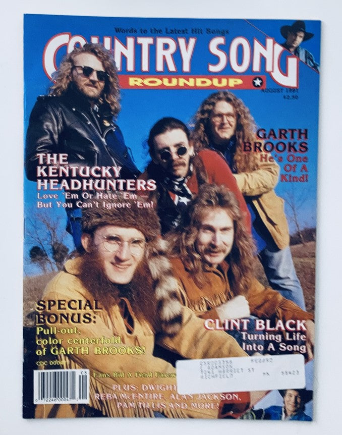 Cover of Country Song Roundup Magazine, August 1991 featuring The Kentucky Headhunters, Garth Brooks, and Clint Black with bold headlines and vibrant images.