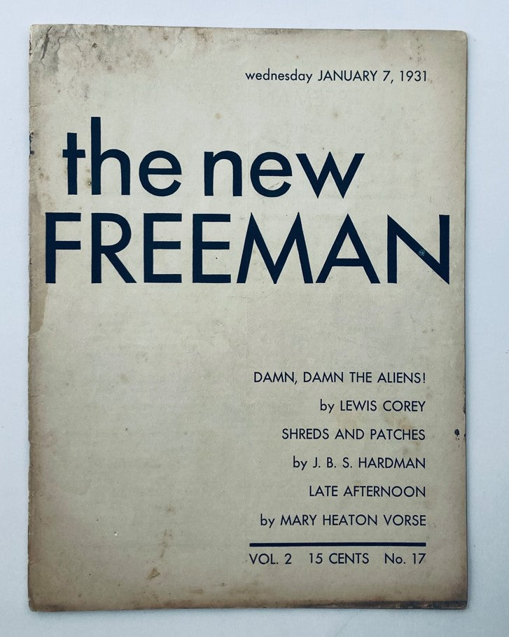 Cover of VTG The New Freeman Magazine from January 7, 1931, featuring the title prominently at the top, with articles listed below, showcasing vintage literary design.