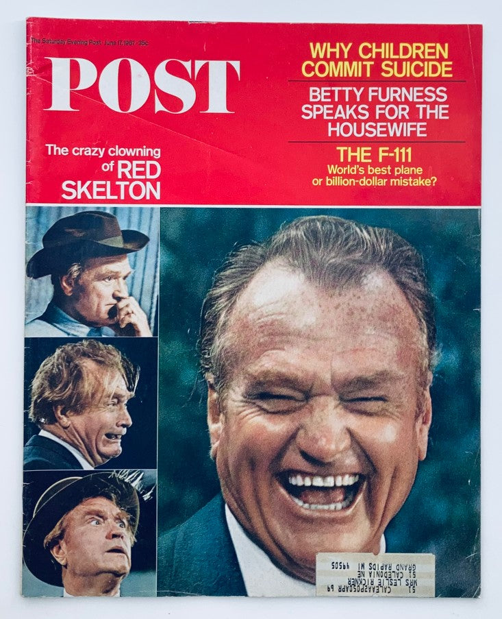 The Saturday Evening Post June 17 1967 issue cover featuring Red Skelton, showcasing the tagline 'The crazy clowning of RED SKELTON' and images of the entertainer's various comedic expressions.