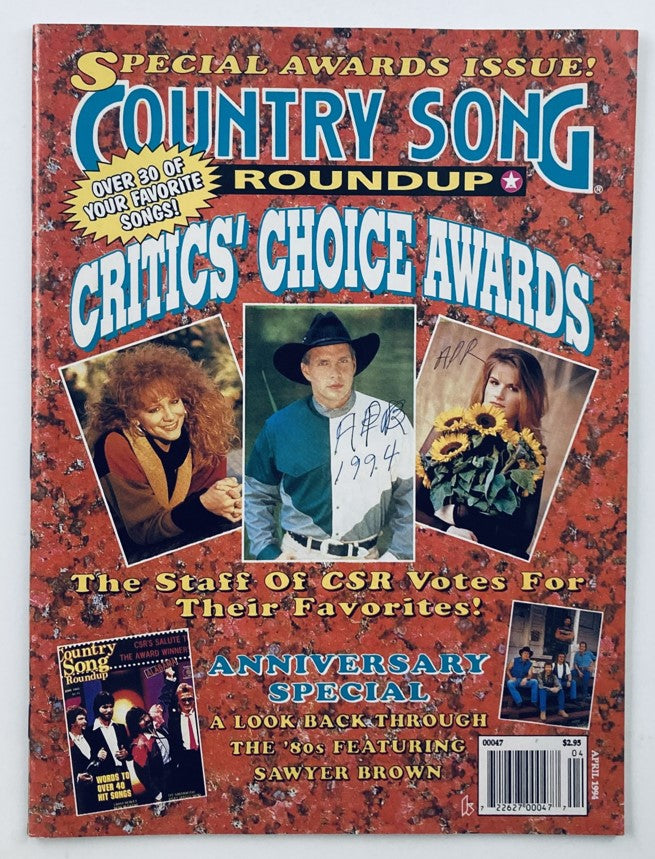 Cover of Country Song Roundup Magazine April 1994 featuring Garth Brooks and Tanya Tucker, highlighting the Critics' Choice Awards and a special anniversary section.