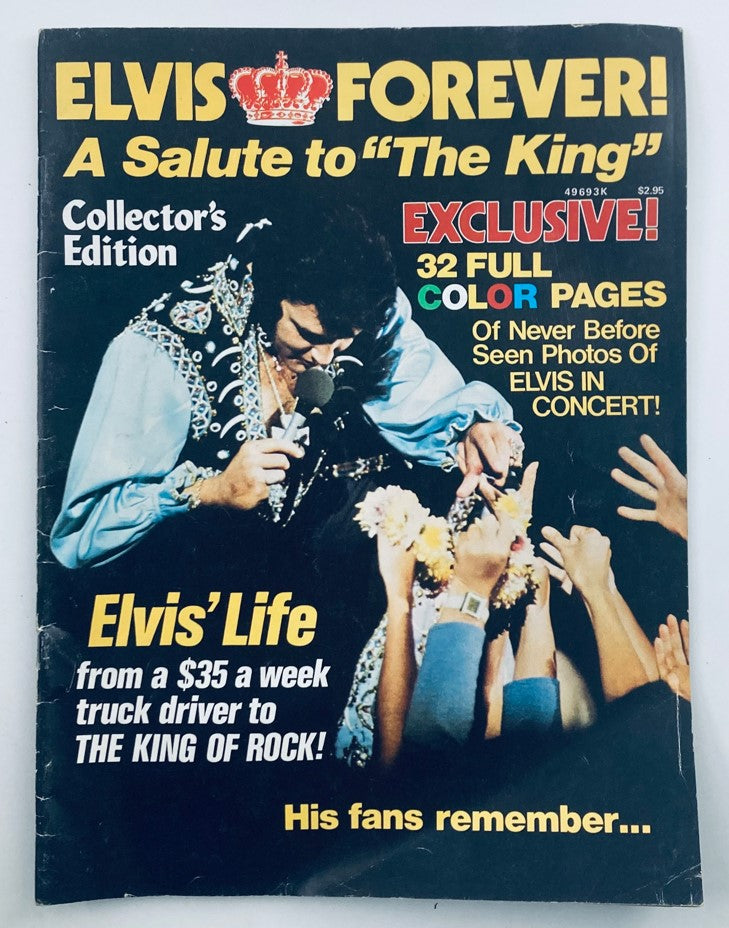 Cover of VTG 1977 Elvis Forever: A Salute to 'The King' Elvis Presley, featuring a vibrant layout, the title 'Elvis Forever!', and photos from Elvis concerts.