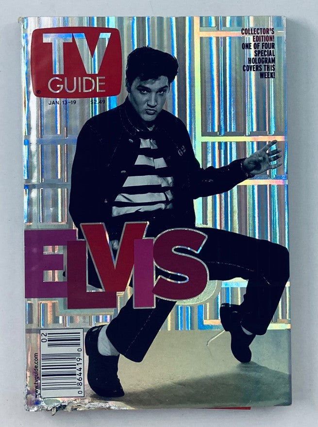 Cover of TV Guide Magazine from January 13, 2001 featuring Elvis Presley, with metallic highlights and striking colors.