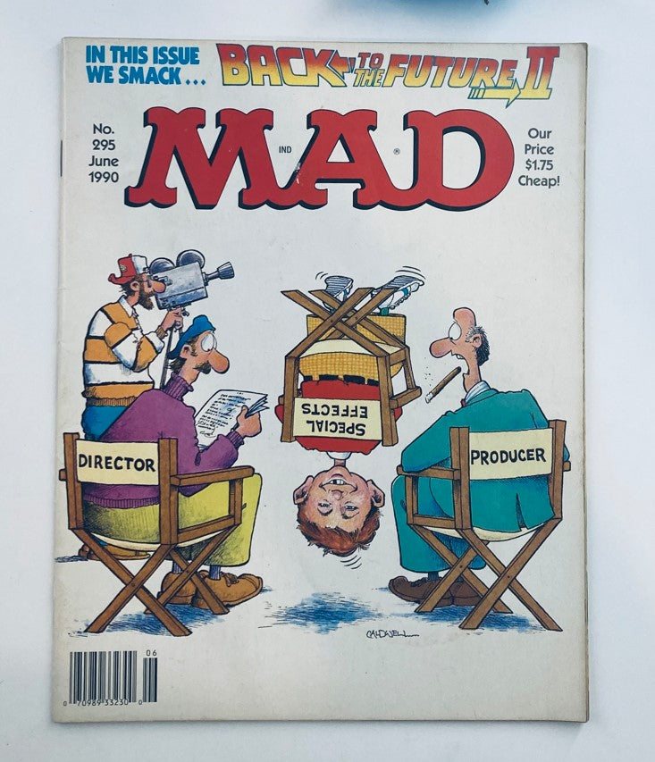 Cover of Mad Magazine June 1990 No. 295 featuring Back To The Future II with humorous illustrations including a director and producer. Vintage collectible magazine in very good condition.
