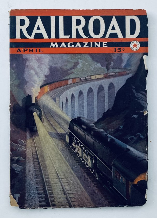 Cover of VTG Railroad Magazine April 1938, Volume 23, Number 5 featuring a vintage steam locomotive and train traveling through a tunnel with dramatic lighting.