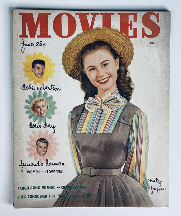 Cover of VTG Movies Magazine June 1952 Vol 2 No. 2 featuring Mitzi Gaynor, Doris Day, and other stars, showcasing vibrant vintage design and classic Hollywood nostalgia.