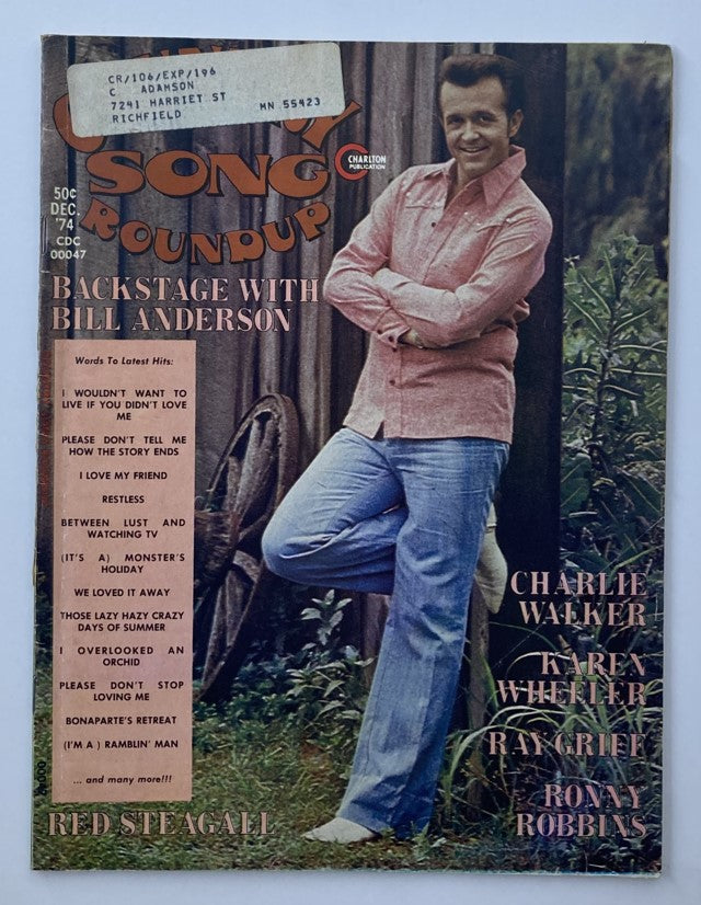 Vintage Country Song Roundup Magazine December 1974 Bill Anderson & Charlie Walker